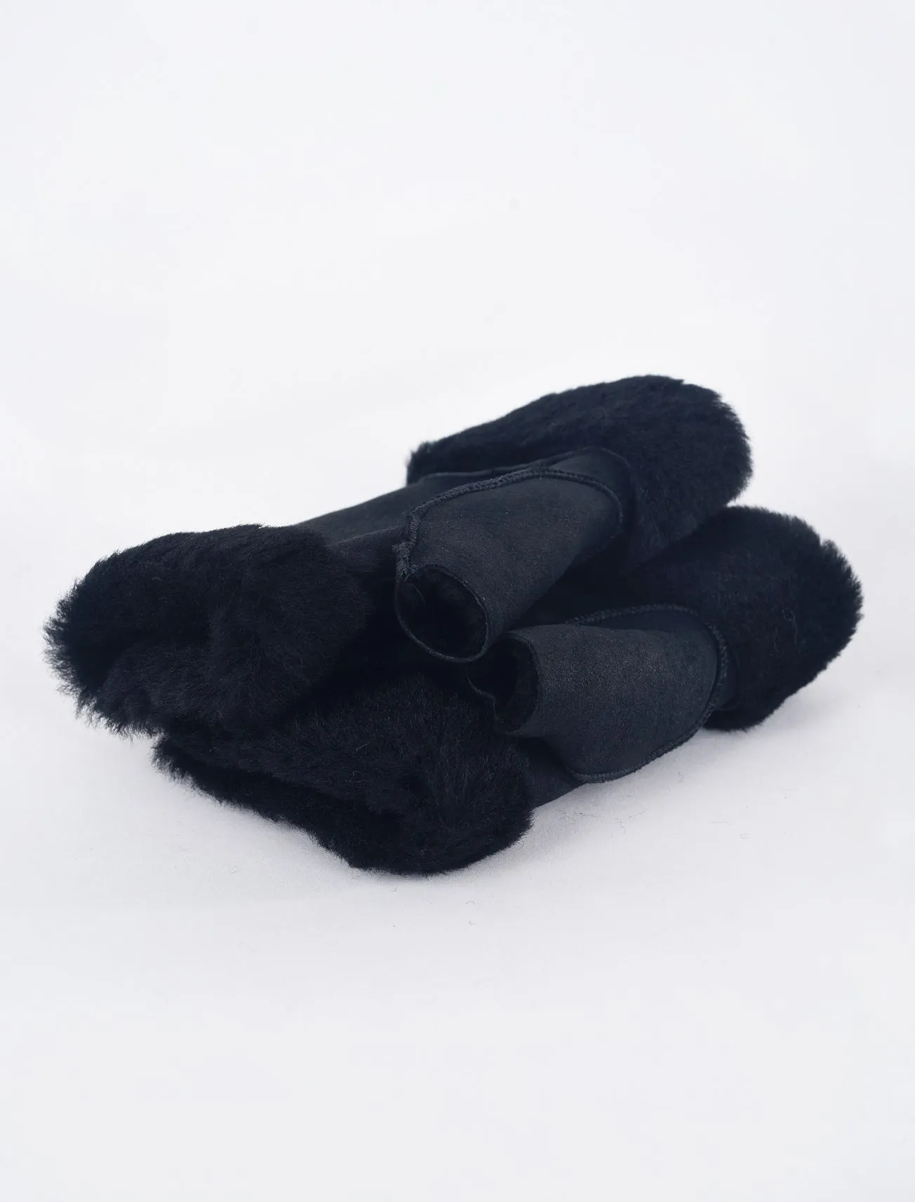 Shearling/Leather Handwarmers, Black