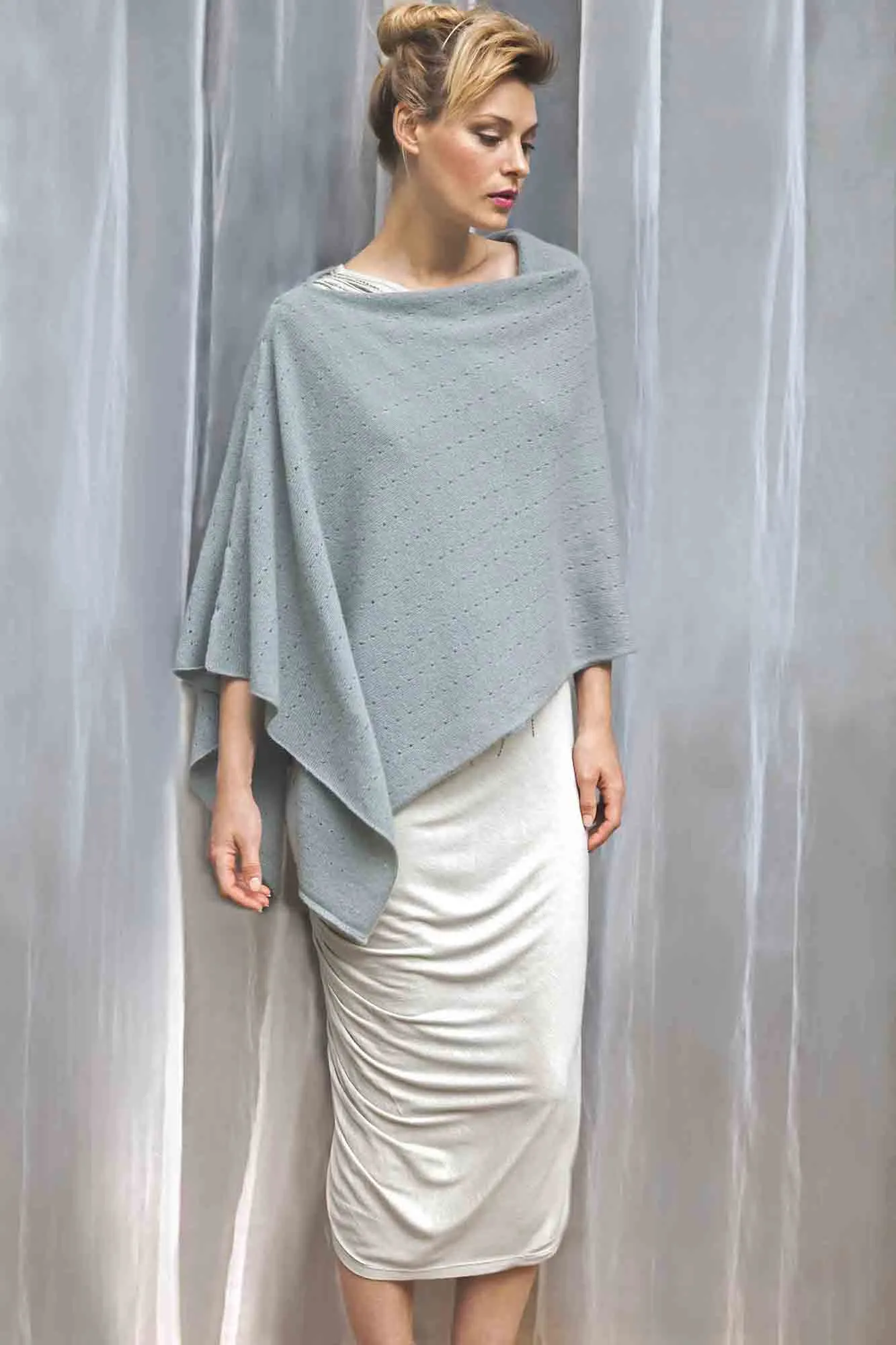 Silver grey cashmere poncho Multiway