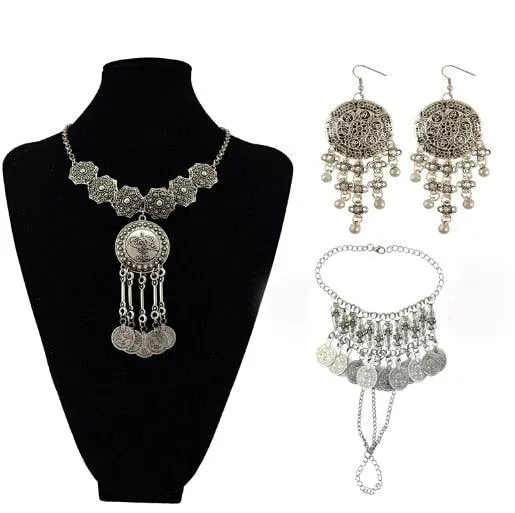 Statement Tribal Coin Necklace & Earrings