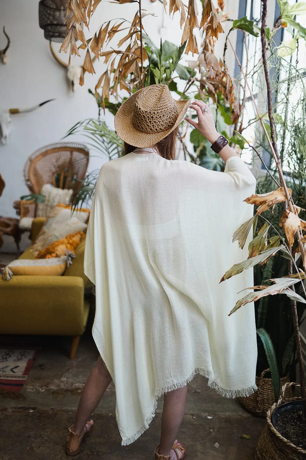 Summer Frayed Trim Kimono