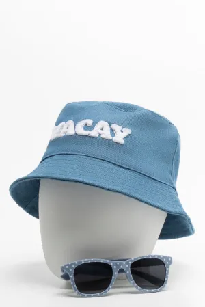 Vacay Bucket Hat And Sunglasses Set Blue