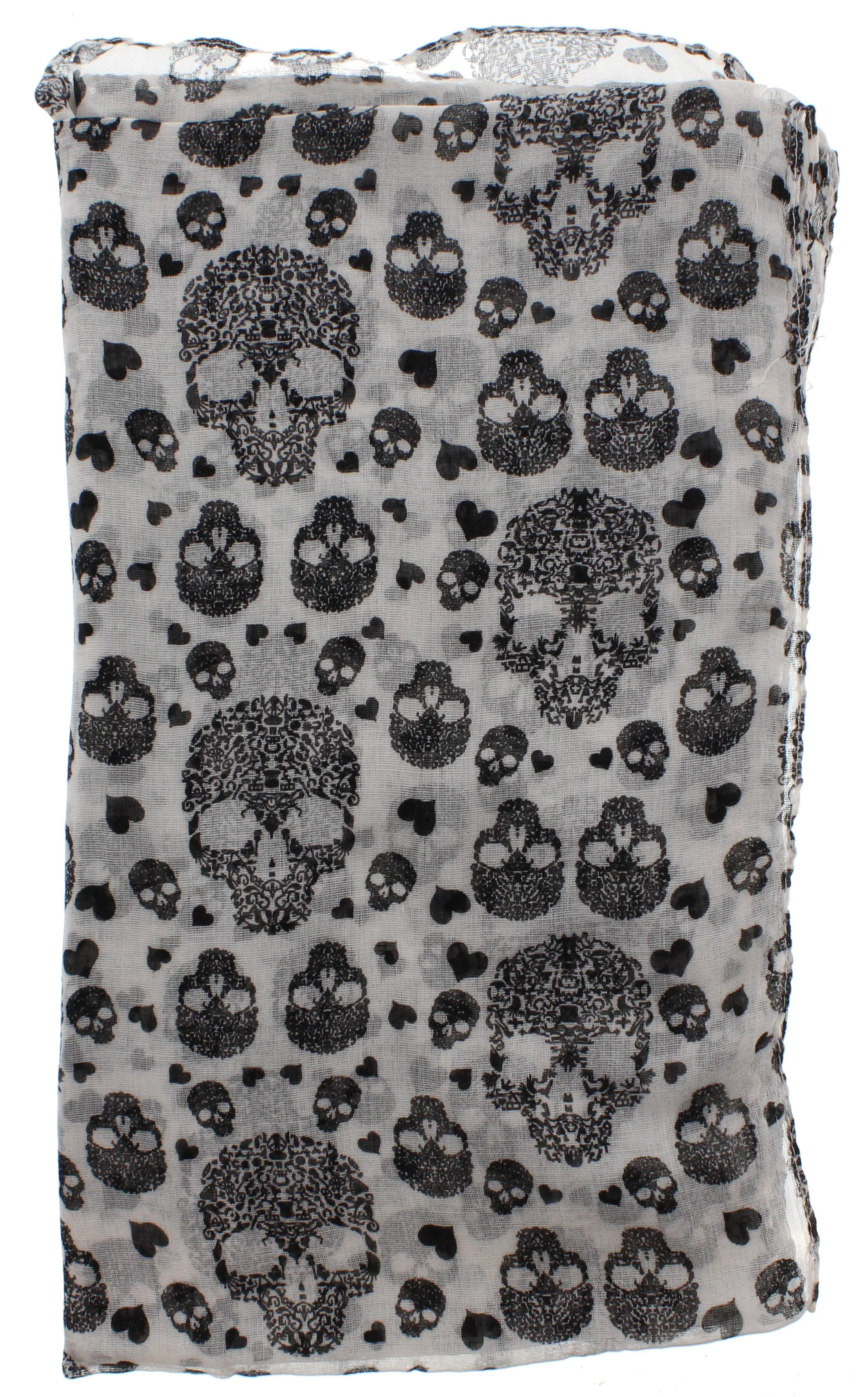 White Multi Size Skull &amp; Heart Print Scarf